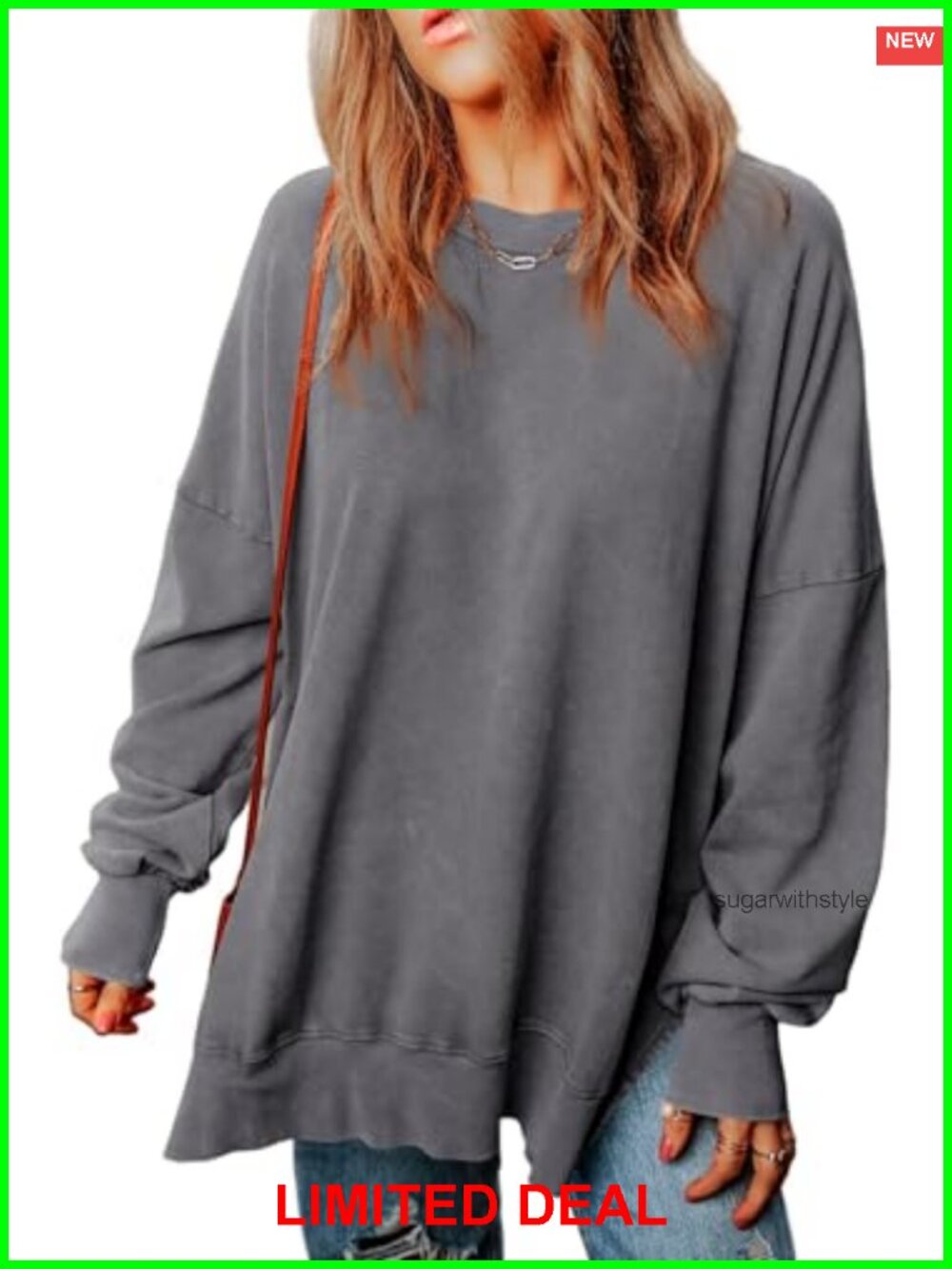Women Oversized Acid Wash Sweatshirt Crewneck Pullover Long Sleeve